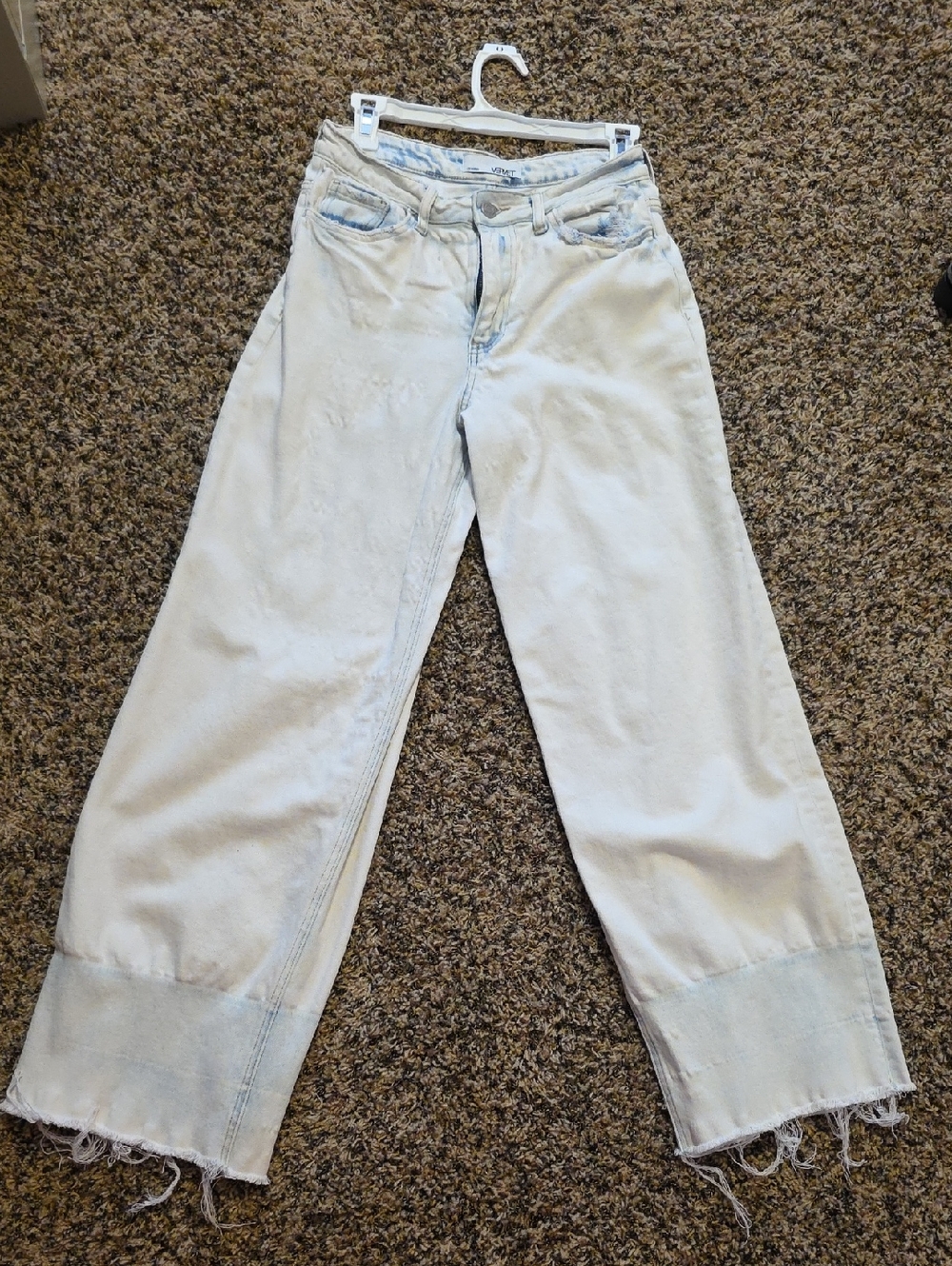 VERVET BY FLYING MONKEY Light Wash Wide Leg Jeans with Frayed Hem